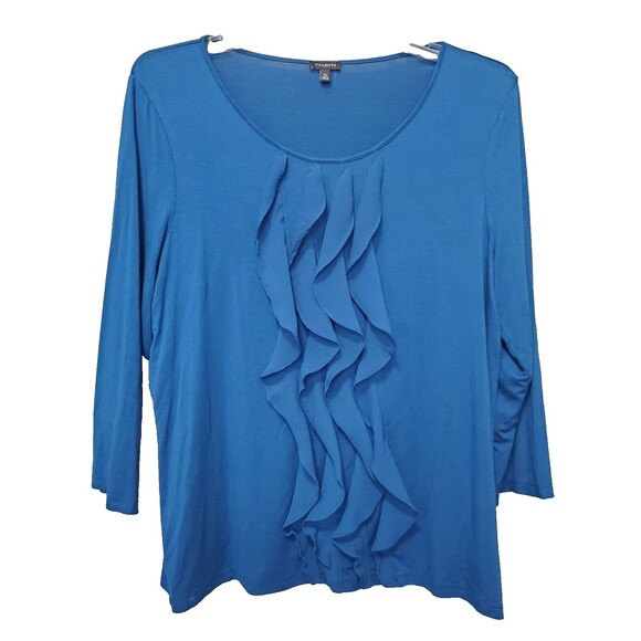 Talbots Teal Jersey Knit Chiffon Ruffle Scoop Neck Long Sleeve Blouse Size XL - Picture 1 of 5